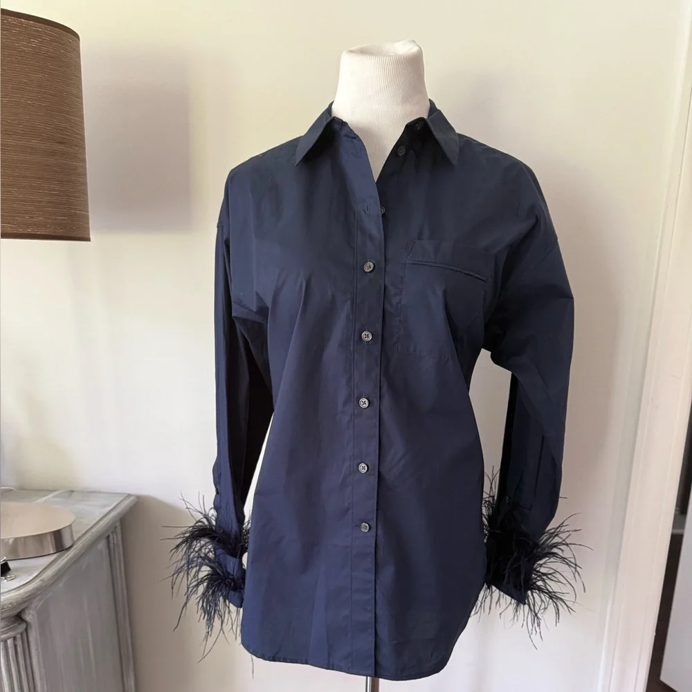 J. CREW COLLECTION Feather-Trim Cotton Poplin Button-Up Shirt Size 8
